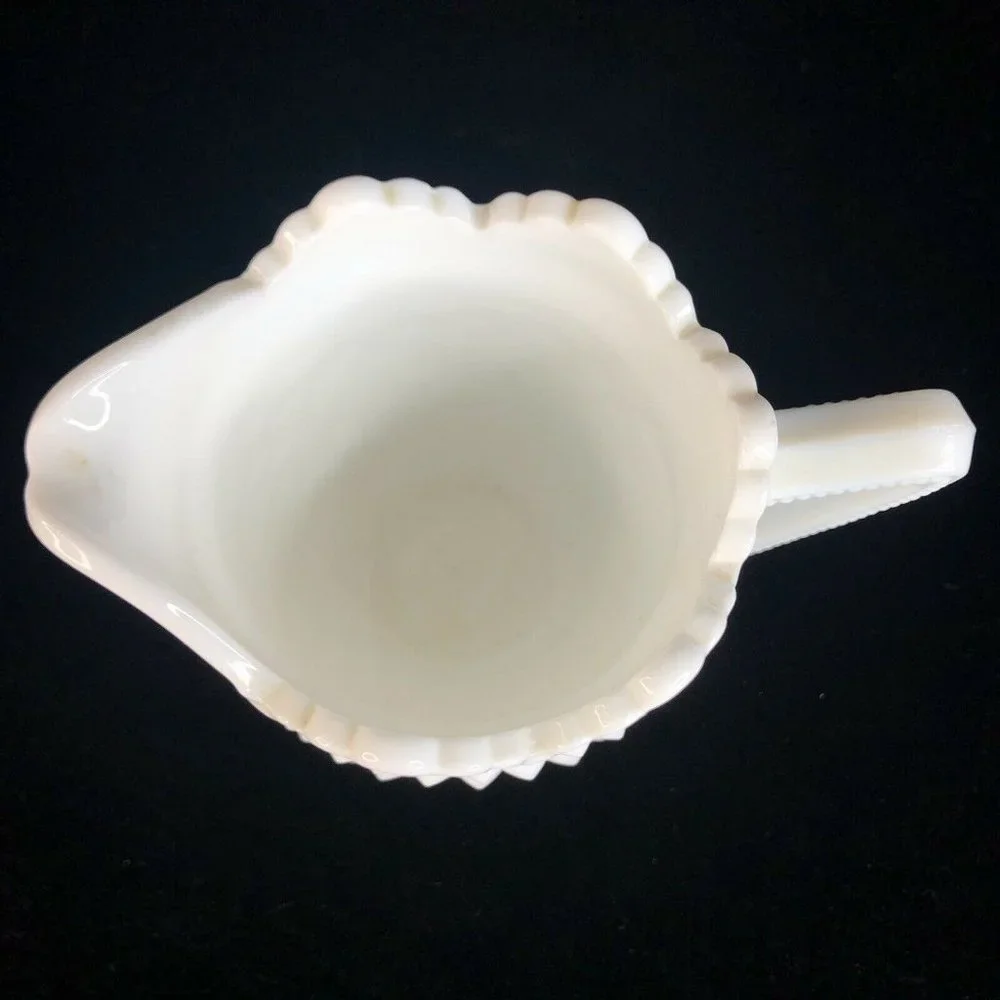Fenton White Hobnail Milk Glass Creamer‎ Pitcher 4” Tall 8 Ounce Scalloped VTG